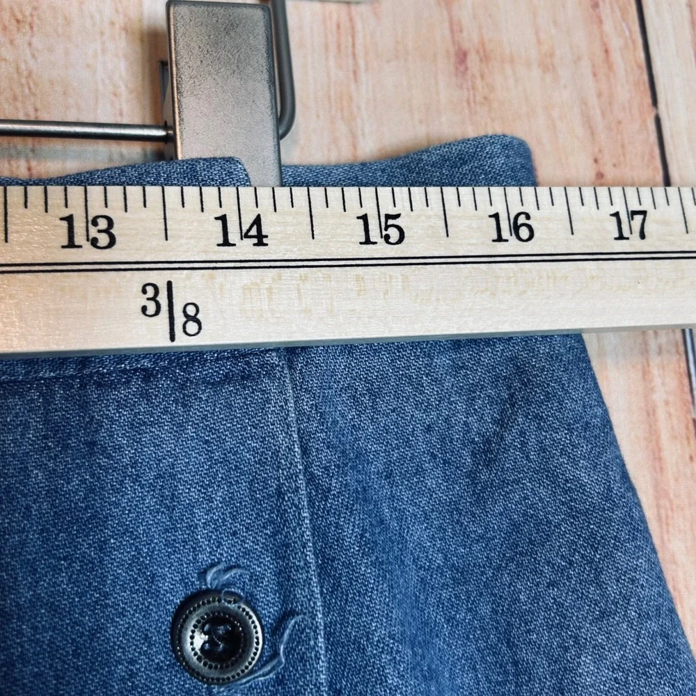 Ashley Petites Denim Midi‎ Skirt Womens 14P Blue Side Button A-Line Cottagecore